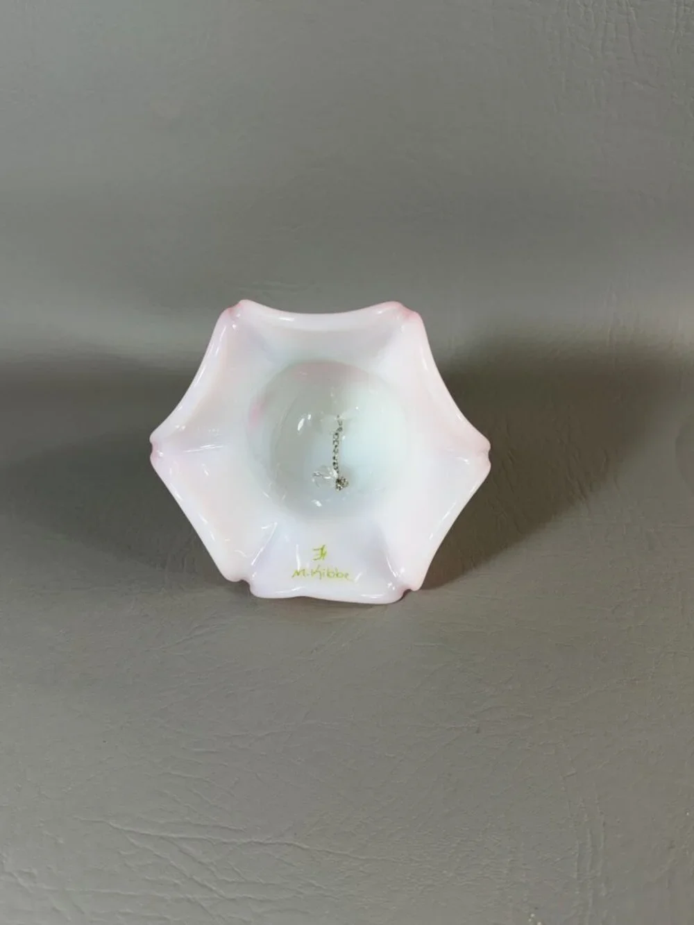 Vintage Fenton Art Glass Bell Hand-Painted Floral Signed M. Kibbe Satin Pink